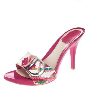 Dior Multicolor Printed Cotton Peep Toe Slide Clogs Size 39.5