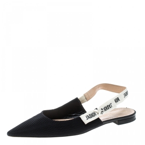 Pre Owned Dior Black Canvas J'adior Ribbon Pointed Toe Slingback Flats Size 42