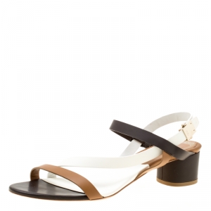 Dior Tricolor Leather Block Heel Strappy Sandals Size 39.5