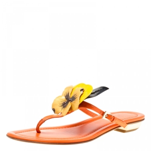 Dior Tricolor Leather Floral Detail Thong Sandals Size 35