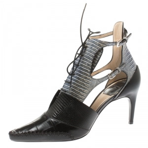 Pre Owned حذاء بوت ديور أربطة قصة نوميد جلد نقش تمساح ونقش سحلية ثلاثي اللون مقاس 38.5