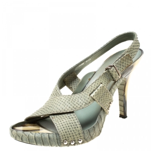 Dior Green Python Leather Cross Strap Slingback Platform Sandals Size 41