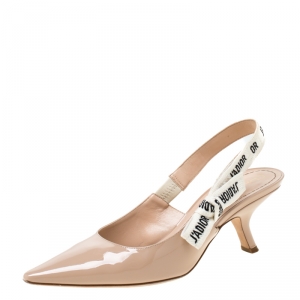 Dior Beige Patent Leather J'adior Ribbon Pointed Toe Slingback Sandals Size 39