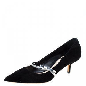 Pre Owned Dior Black Suede Bow Detail Pointed Toe Pumps Size 36