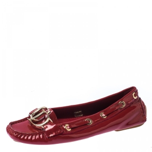 Dior Red Patent Leather CD Logo Slip On Loafers Size 37.5