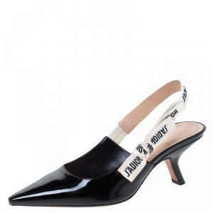 Dior Black Patent Leather J'Adior Slingback Sandals Size 36