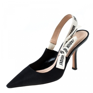 Dior Black Canvas J'adior Ribbon Pointed Toe Slingback Sandals Size 37