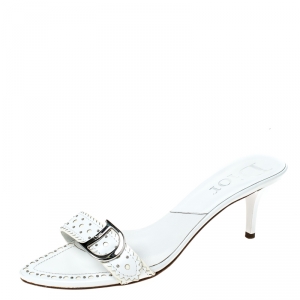 Dior White Leather Embellished Open Toe Sandals Size 39