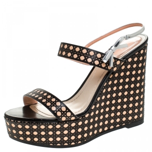 Dior Tricolor Cannage Leather Wedge Platform Strappy Sandals Size 38