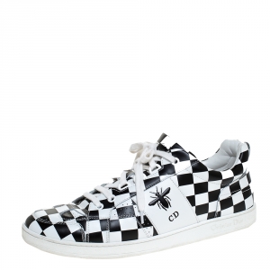 مملوكة مسبقًا Dior White/Black Check Print Leather D-Bee Lace Up Sneakers Size 39.5