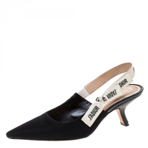 Dior Black Fabric J'adior Slingback Pointed Toe Sandals Size 38.5