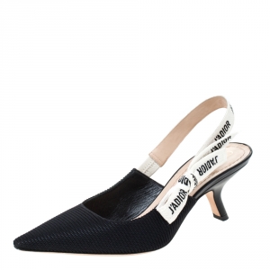 Dior Black Technical Canvas And Ribbon J'adior Slingback Pointed Toe Sandals Size 38.5