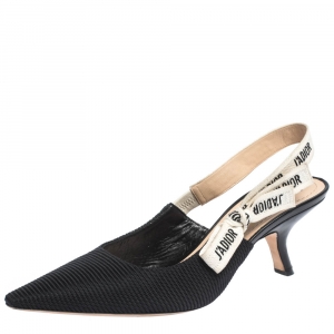 Dior Black Technical Canvas And Ribbon J'adior Slingback Pointed Toe Sandals Size 41