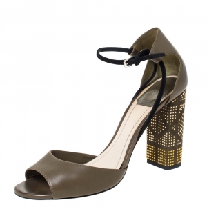 Dior Green Leather And Black Suede Ankle Strap Sandals Size 38.5