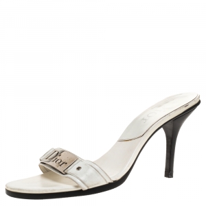 Dior White Leather Logo Embellished Slide Sandals Size 41