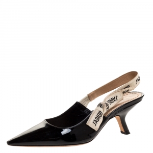Dior Black Patent Leather J'adior Ribbon Pointed Toe Slingback Sandals Size 36