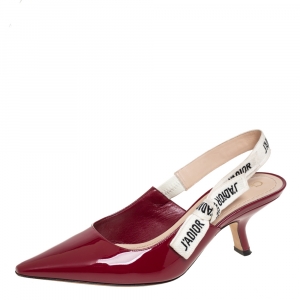 Pre Owned Dior Burgundy Patent Leather J'Adior Slingback Pumps Size 37.5