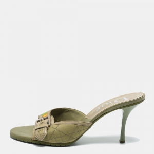 Pre Owned Dior Green Cannage Canvas Buckle Slide Sandals Size 39