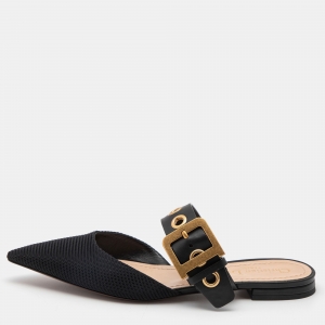 Dior Black Fabric and Leather D Dior Flat Mules Size 38