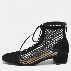 Dior Black Suede and Mesh Naughtily-D Mesh Ankle Boots Size 40
