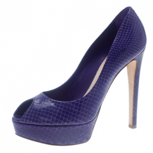 Pre Owned Dior Purple Watersnake Miss Dior Peep Toe Platform Pumps Size 39