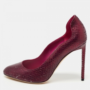 Pre Owned Dior Burgundy Snakeskin Round Toe Pumps Size 39.5