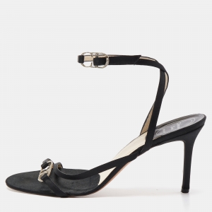 Dior Black Satin CD Ankle Wrap Sandals Size 40.5