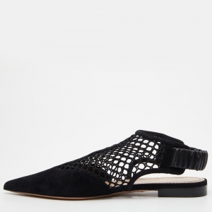 Pre Owned Dior Black Suede and Mesh Pointed Toe Mule Flat Sandals Size 39