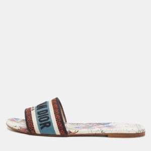 Dior Tricolor Logo Embroidered Canvas Dway Flat Slides Size 38.5