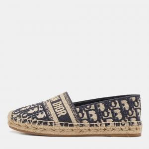 Dior Navy Blue/White Canvas Granville Espadrille Flats Size 37.5