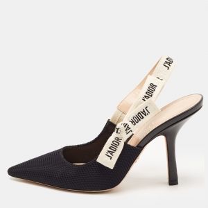 Dior Black Technical Fabric J'Adior Slingback Pumps Size 38