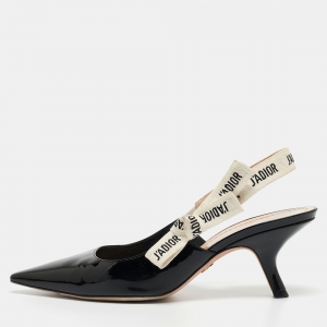 Dior Black Patent Leather J'adior Slingback Pumps Size 40.5