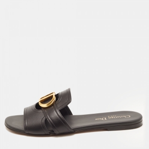 Dior Black Leather 30 Montaigne Flat Slides Size 38
