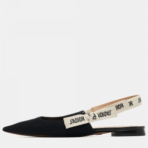 Dior Black Technical Fabric J'adior Slingback Flats Size 37