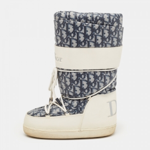 Pre Owned Dior Blue/White Denim and Leather Moon Boots Size 35-37