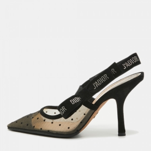 Dior Beige/Black Mesh and Suede J'Adior Slingback Pumps Size 37.5