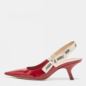 Dior Burgundy Patent Leather J'adior Slingback Pumps Size 38.5