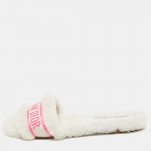 Dior Pink Embroidered Chez Moi Flat Slides Size 38