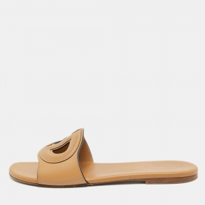 Dior Brown Leather D-club Flat Slides Size 39.5 