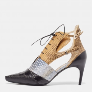 Dior Tricolor Lizard Embossed and Croc Embossed Cut Out Ankle Boots Size 39