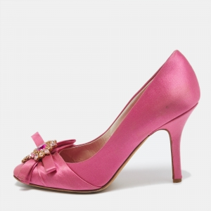 Dior Pink Satin Crystal Embellished Bow Pumps Size 36