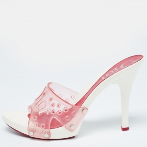 Dior Pink PVC Logo Open Toe Slide Sandals Size 37