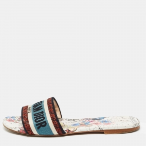 مملوكة مسبقًا Dior Multicolor Embroidered Canvas Dway Flat Slides Size 39