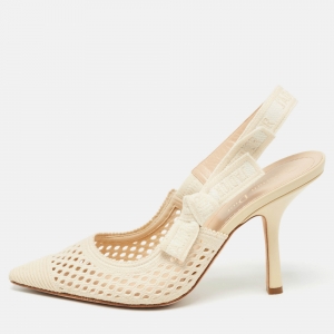 مملوكة مسبقًا Dior Cream Mesh J'Adior Slingback Pumps Size 38.5