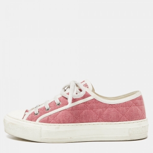 Pre Owned Dior Pink Quilted Canvas and Rubber Walk'n'Dior Low Top Sneakers Size 37