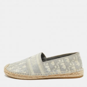 مملوكة مسبقًا Dior Grey/White Oblique Canvas Granville Espadrille Flats Size 39