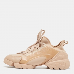 Dior Beige PVC and Fabric D-Connect Sneakers Size 38.5