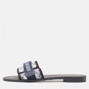 Pre Owned Dior White/Navy Blue Canvas  Dio(r)evolution Flat Slides  Size 40