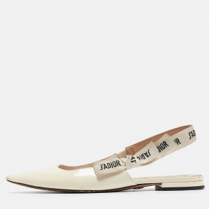Dior Cream Patent Jadior Slingback Flats Sandals Size 36