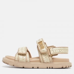 Pre Owned Dior Beige Woven Raffia DiorAct Sandals Size 36